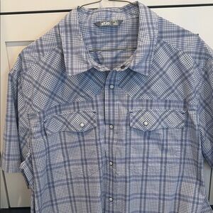 Stio Men's snap front Blue and White Checkered Shirt,size XL